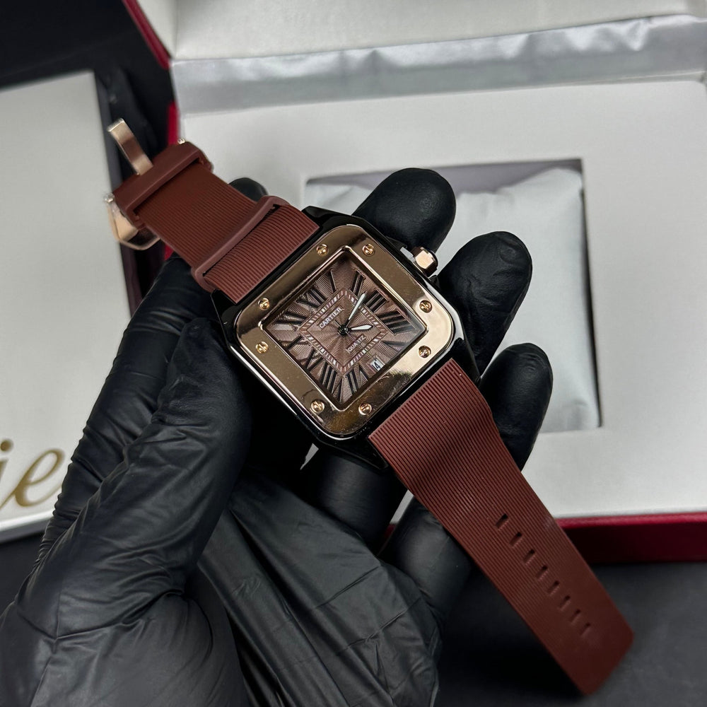 Cartier Santos Tank Rubber For Him – Brown & Rose Gold - Giiz store