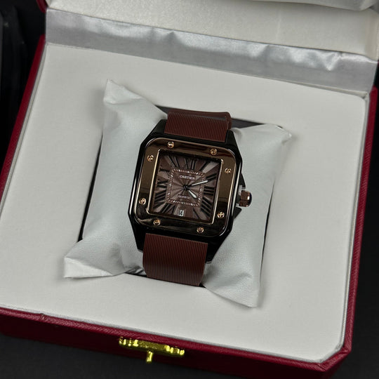 Cartier Santos Tank Rubber For Him – Brown &amp; Rose Gold - Giiz store