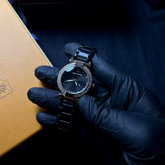 Louis Vuitton Blossom Glam – Midnight Black Crystal Dial - Giiz store