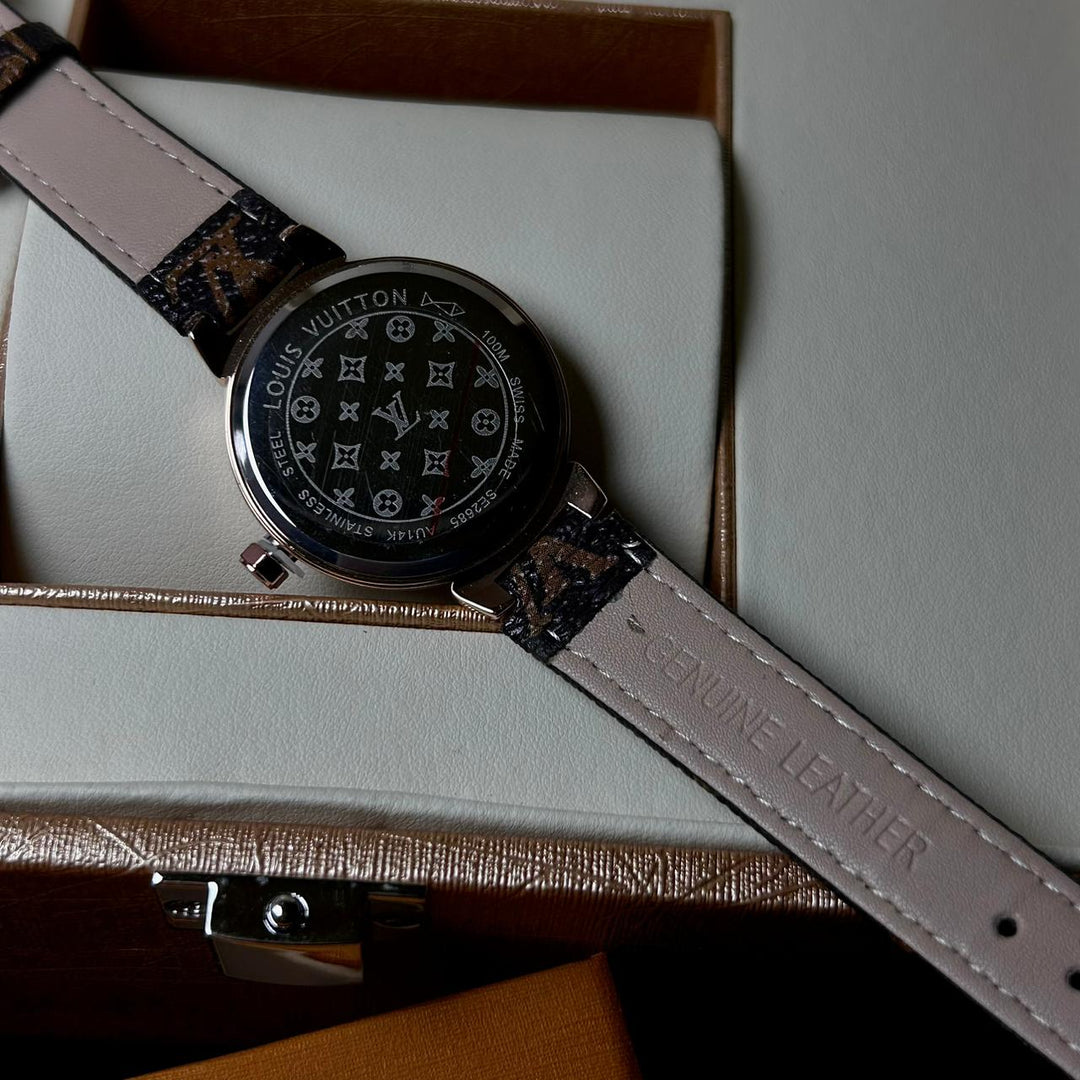 Louis Vuitton Tambour Monogram – Brown Leather Black Dial - Giiz store