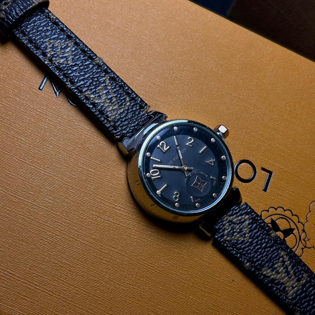 Louis Vuitton Tambour Monogram – Brown Leather Black Dial - Giiz store