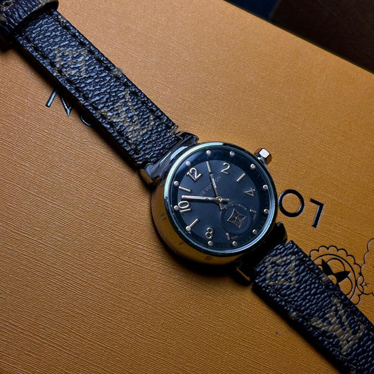 Louis Vuitton Tambour Monogram – Brown Leather Black Dial - Giiz store