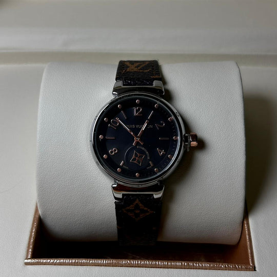 Louis Vuitton Tambour Monogram – Brown Leather Black Dial - Giiz store