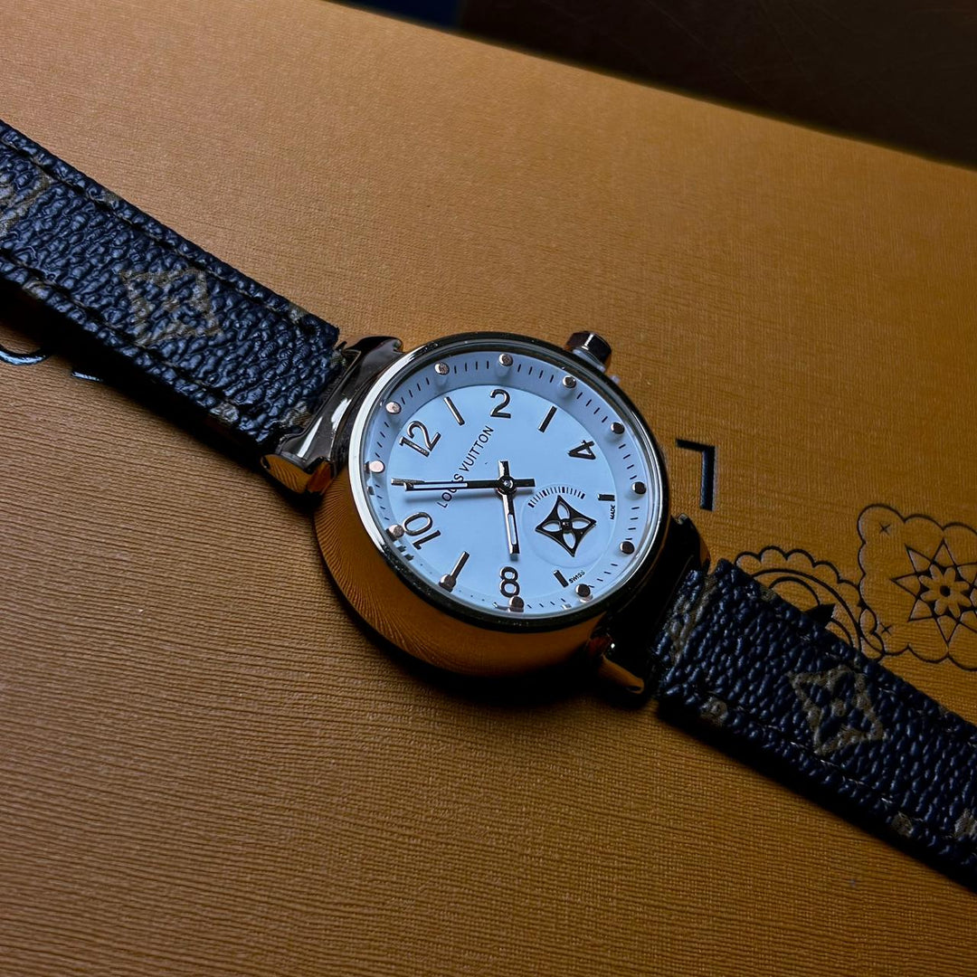 Louis Vuitton Tambour Monogram – Brown Leather White Dial - Giiz store