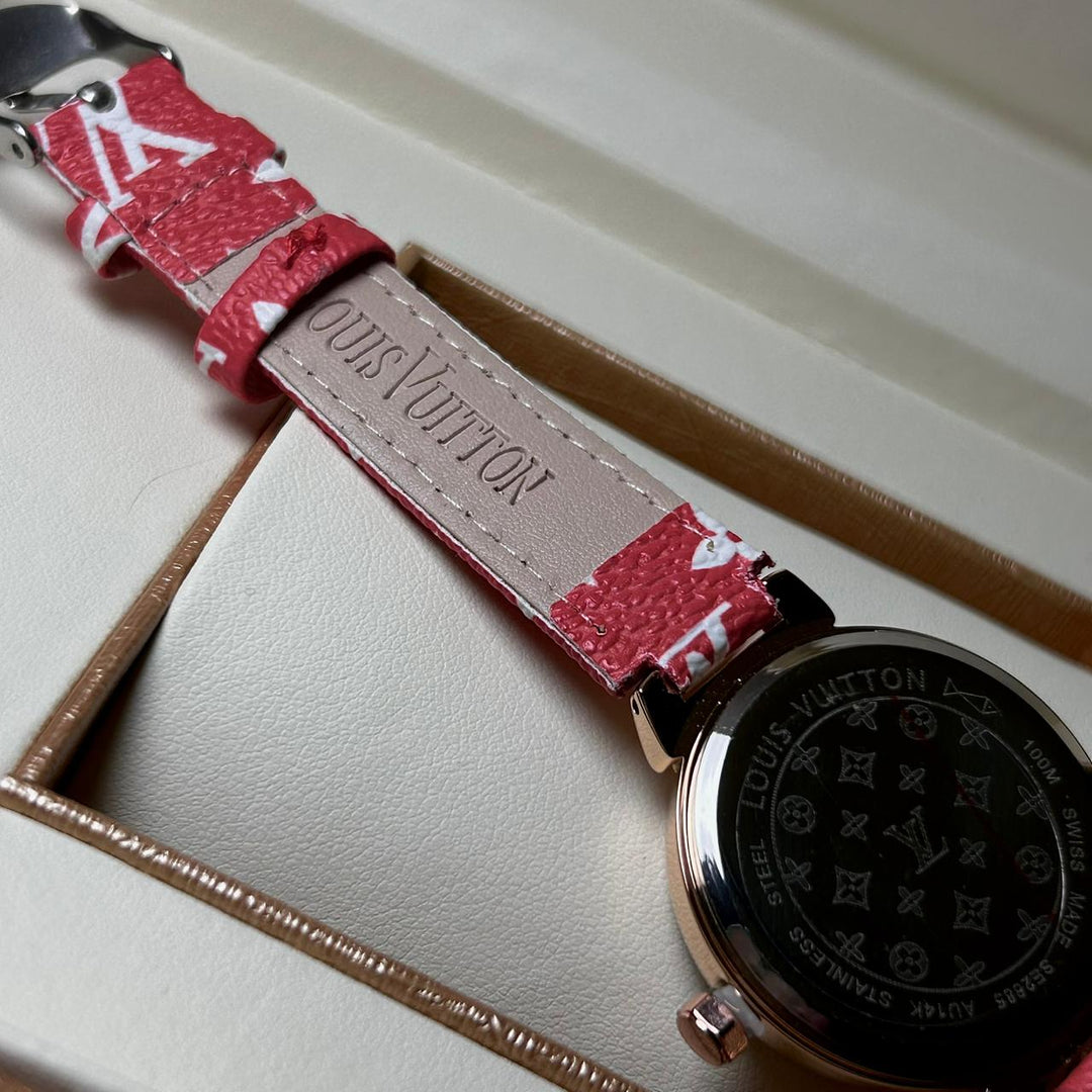 Louis Vuitton Tambour Monogram – Red Leather White Dial - Giiz store
