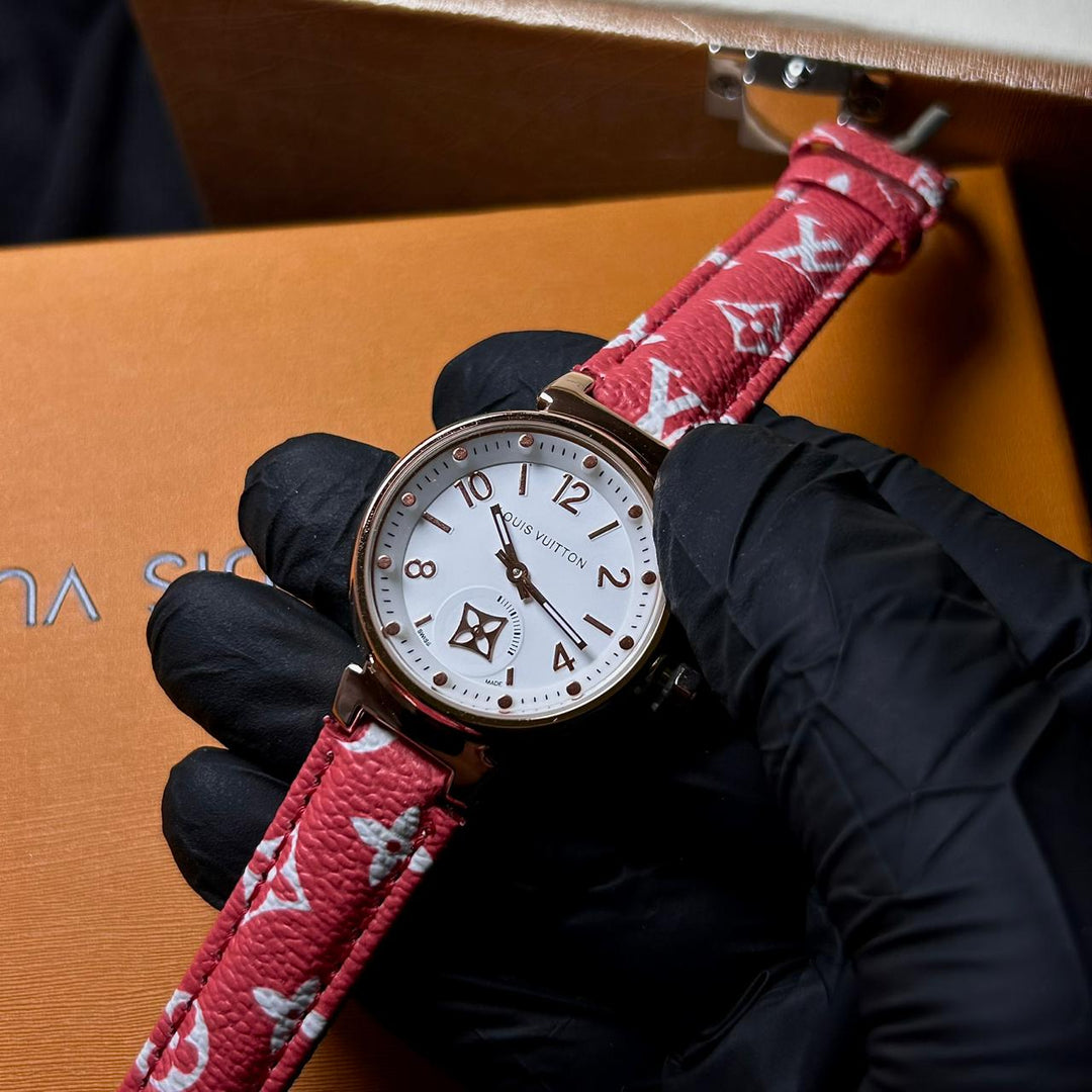 Louis Vuitton Tambour Monogram – Red Leather White Dial - Giiz store