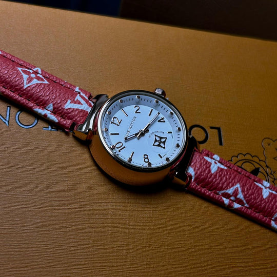 Louis Vuitton Tambour Monogram – Red Leather White Dial - Giiz store