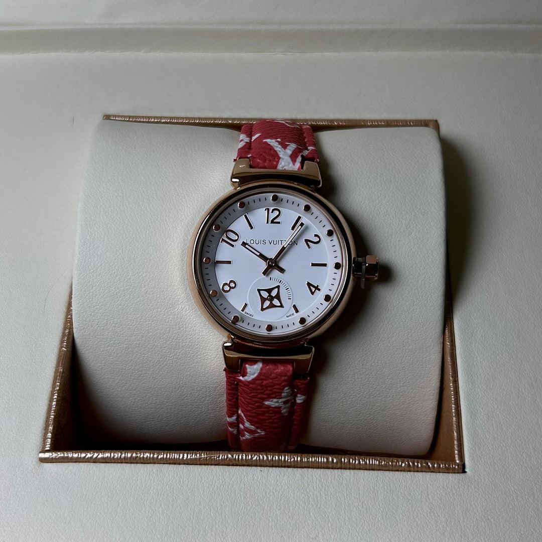 Louis Vuitton Tambour Monogram – Red Leather White Dial - Giiz store