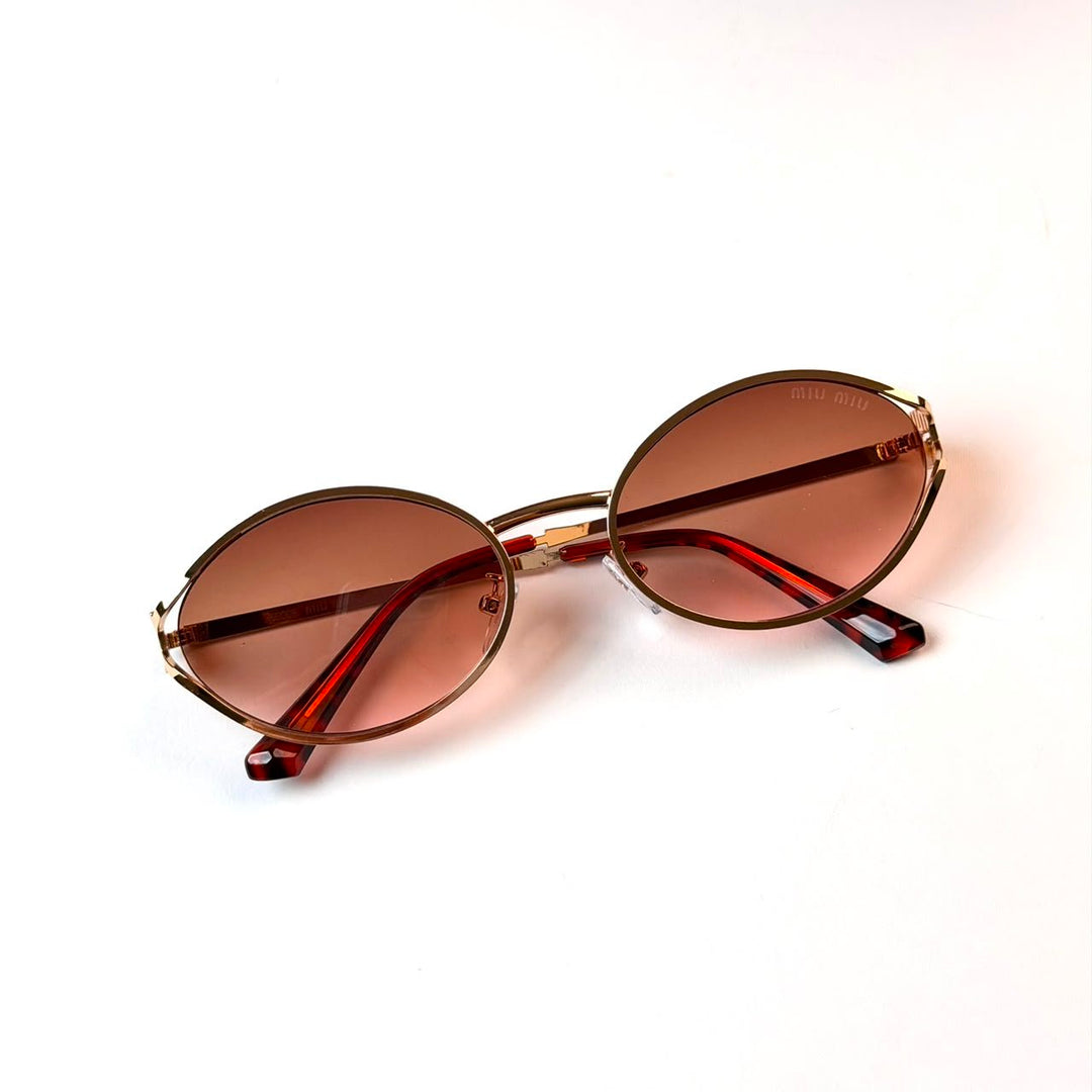 Miu Miu Oval Logo – Gold Brown - Giiz store
