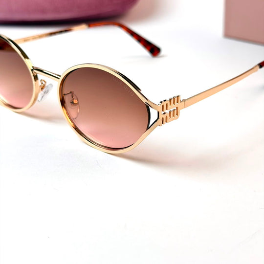 Miu Miu Oval Logo – Gold Brown - Giiz store