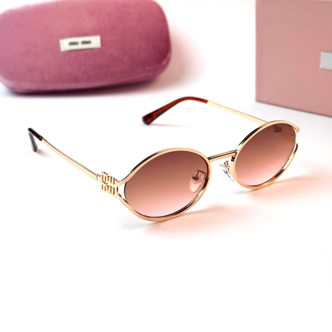 Miu Miu Oval Logo – Gold Brown - Giiz store