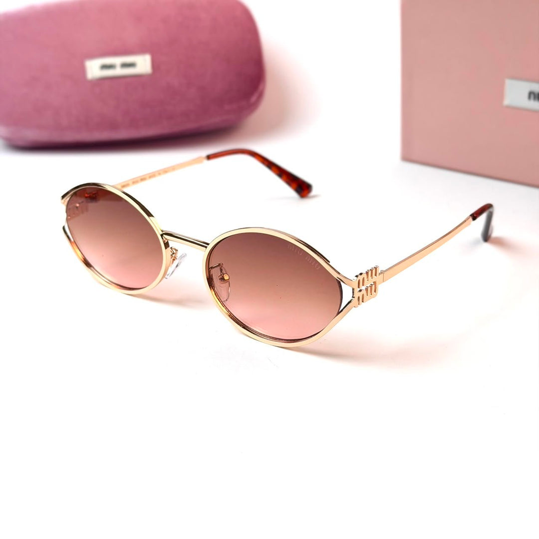 Miu Miu Oval Logo – Gold Brown - Giiz store