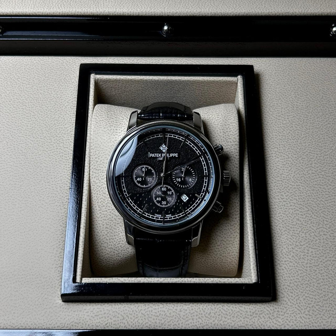 Patek Philippe Complications Chronograph Alligator Leather Edition – Silver Black - Giiz store