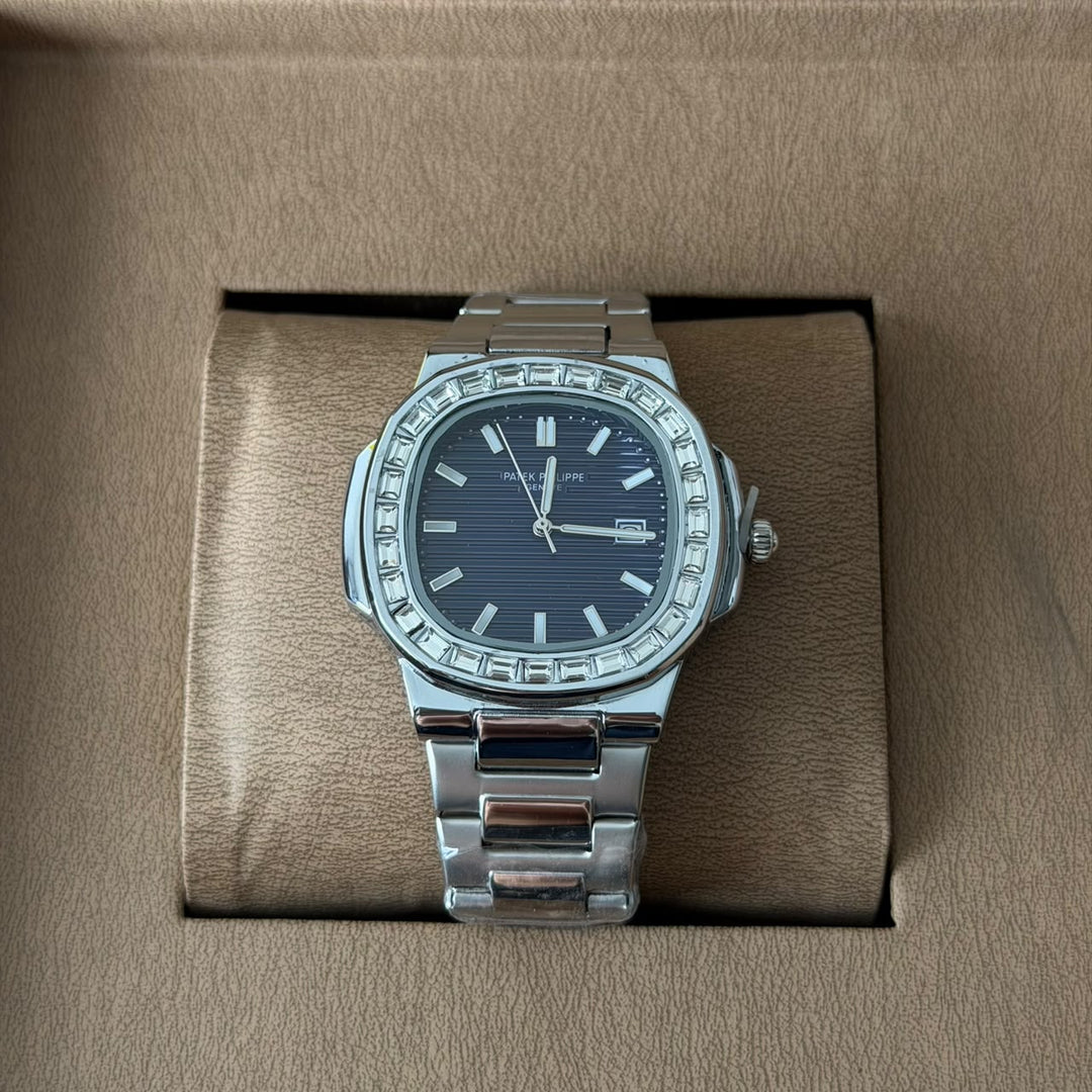Patek Philippe Crystal Bezel Style – Silver Black Dial - Giiz store