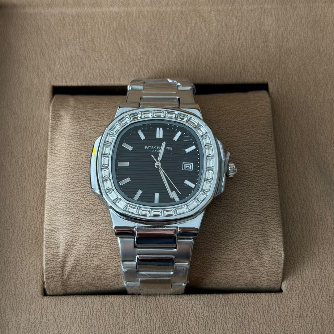 Patek Philippe Crystal Bezel Style – Silver Black Dial - Giiz store