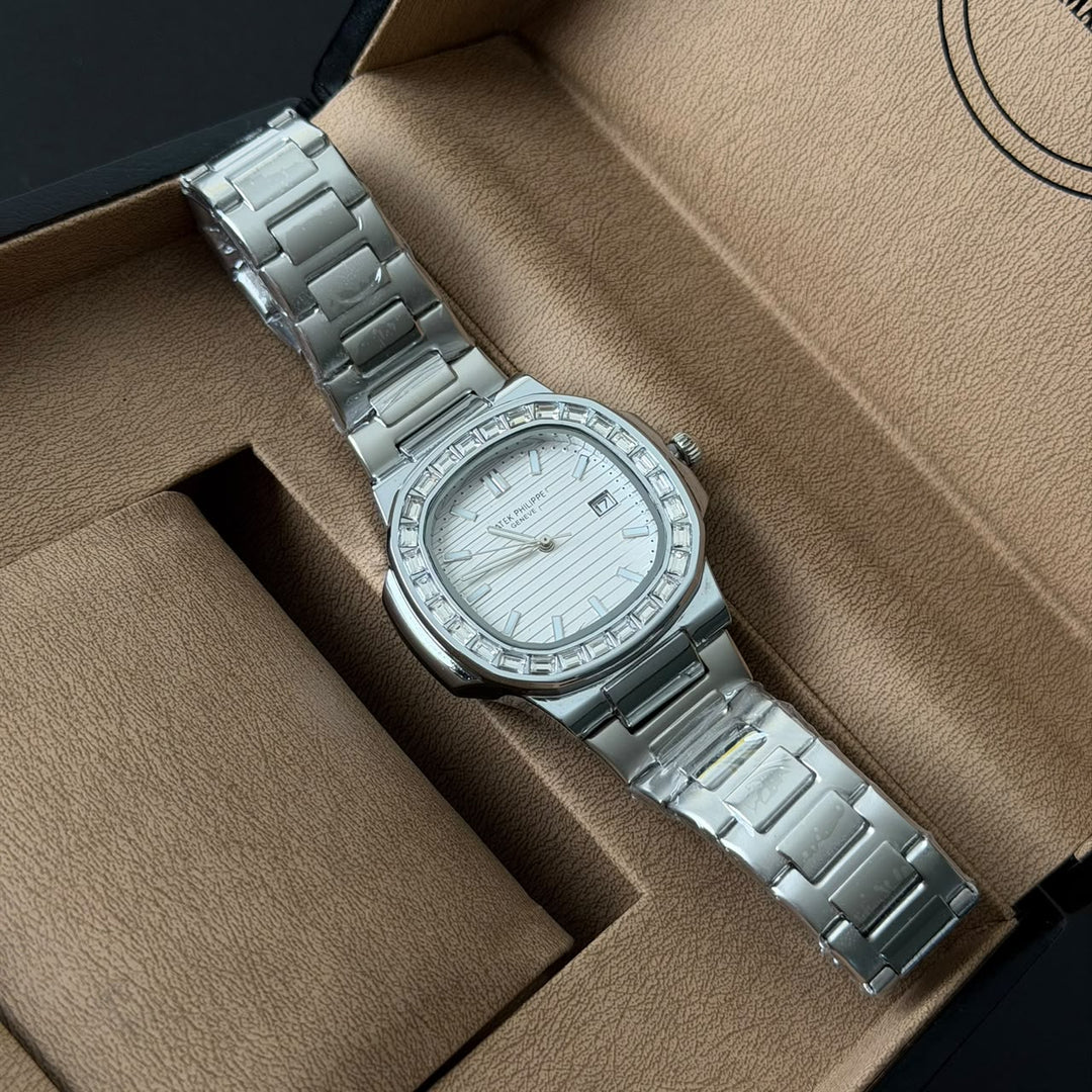Patek Philippe Crystal Bezel Style – Silver White Dial - Giiz store