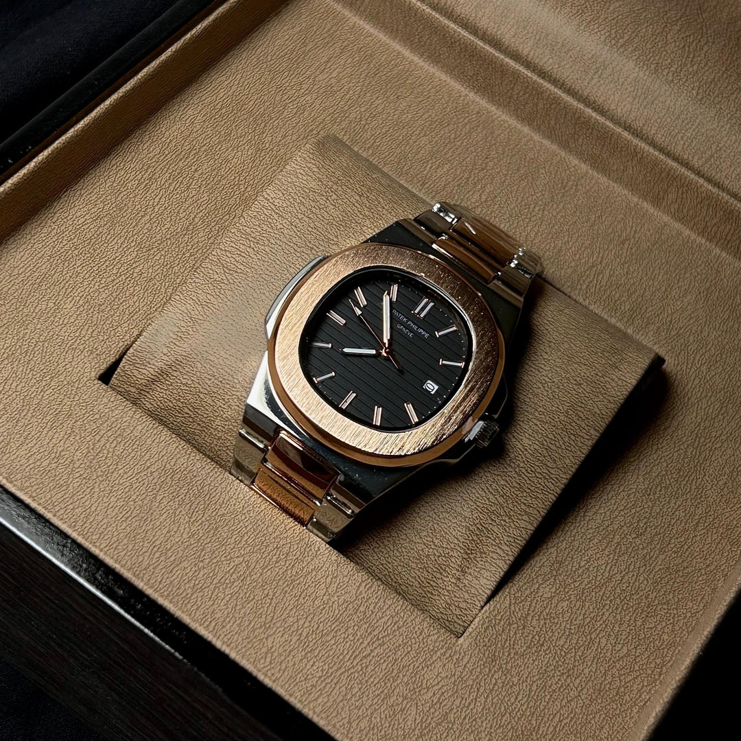 Patek Philippe Nautilus For Him – Two Tone Rose Gold Black - Giiz store