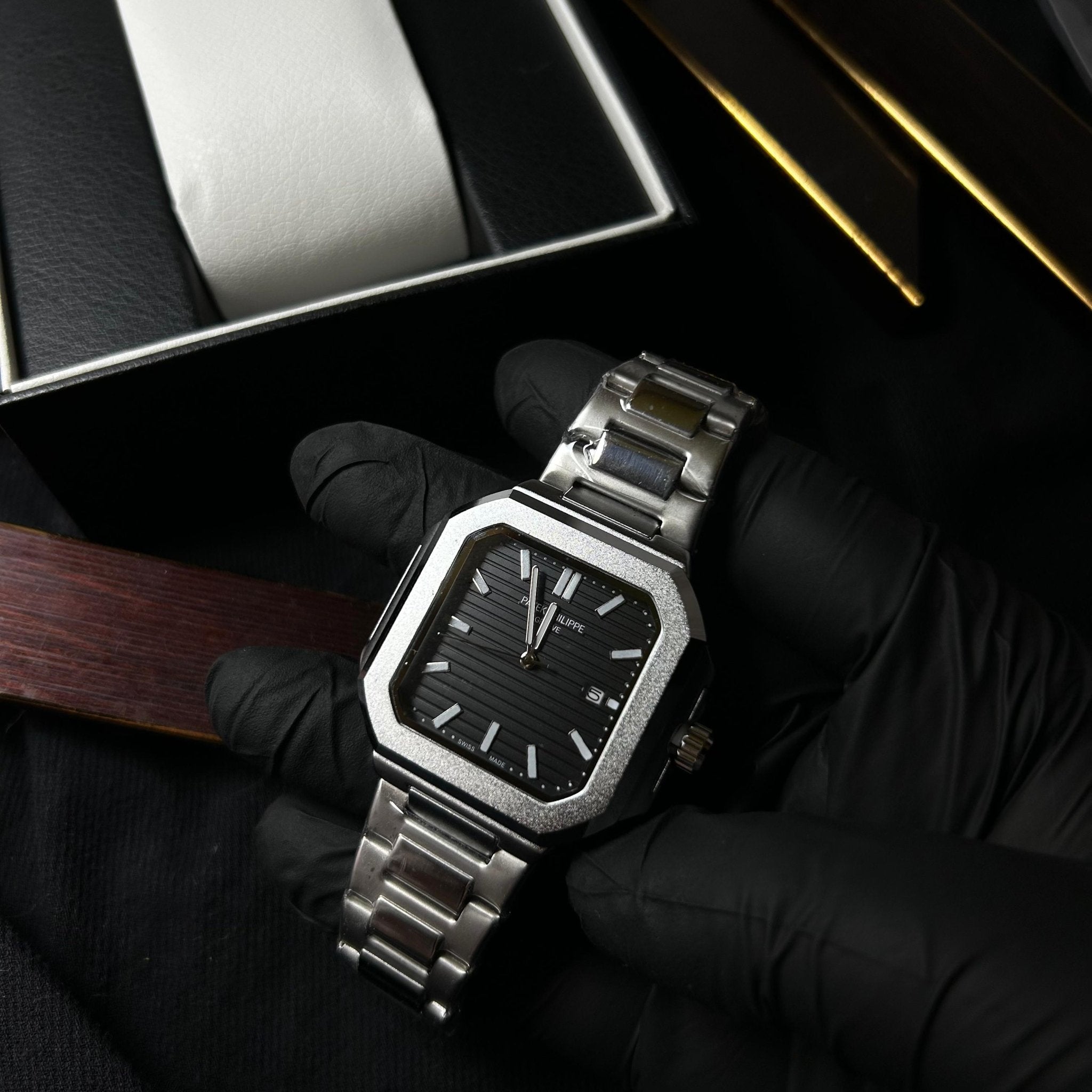 Patek Philippe Square Elegance For Him – Matte Steel Black Dial
