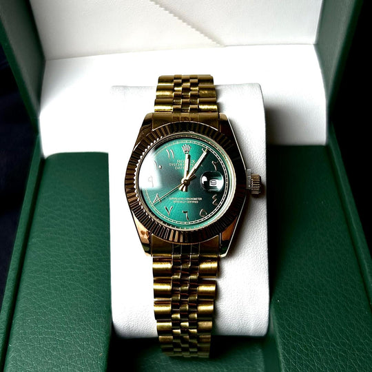 Rolex Date Just Arabic Style For Her - Golden Green - Giiz store