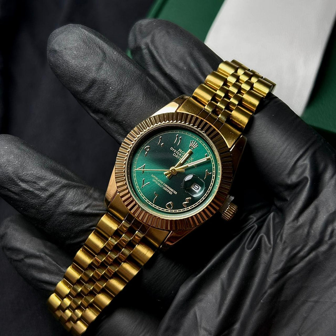 Rolex Date Just Arabic Style For Her - Golden Green - Giiz store