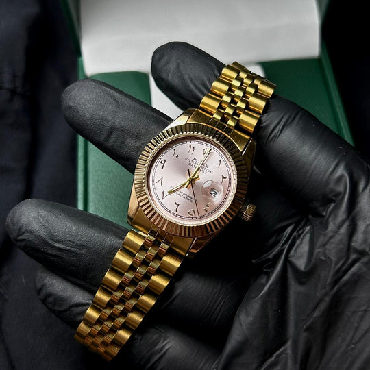 Rolex Date Just Arabic Style For Her - Golden Pink - Giiz store