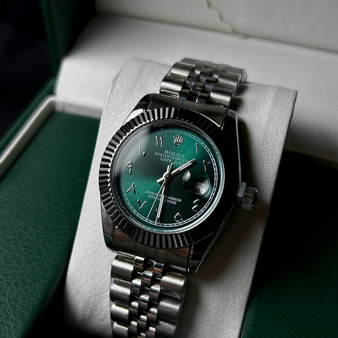 Rolex Date Just Arabic Style For Her - Silver Green - Giiz store