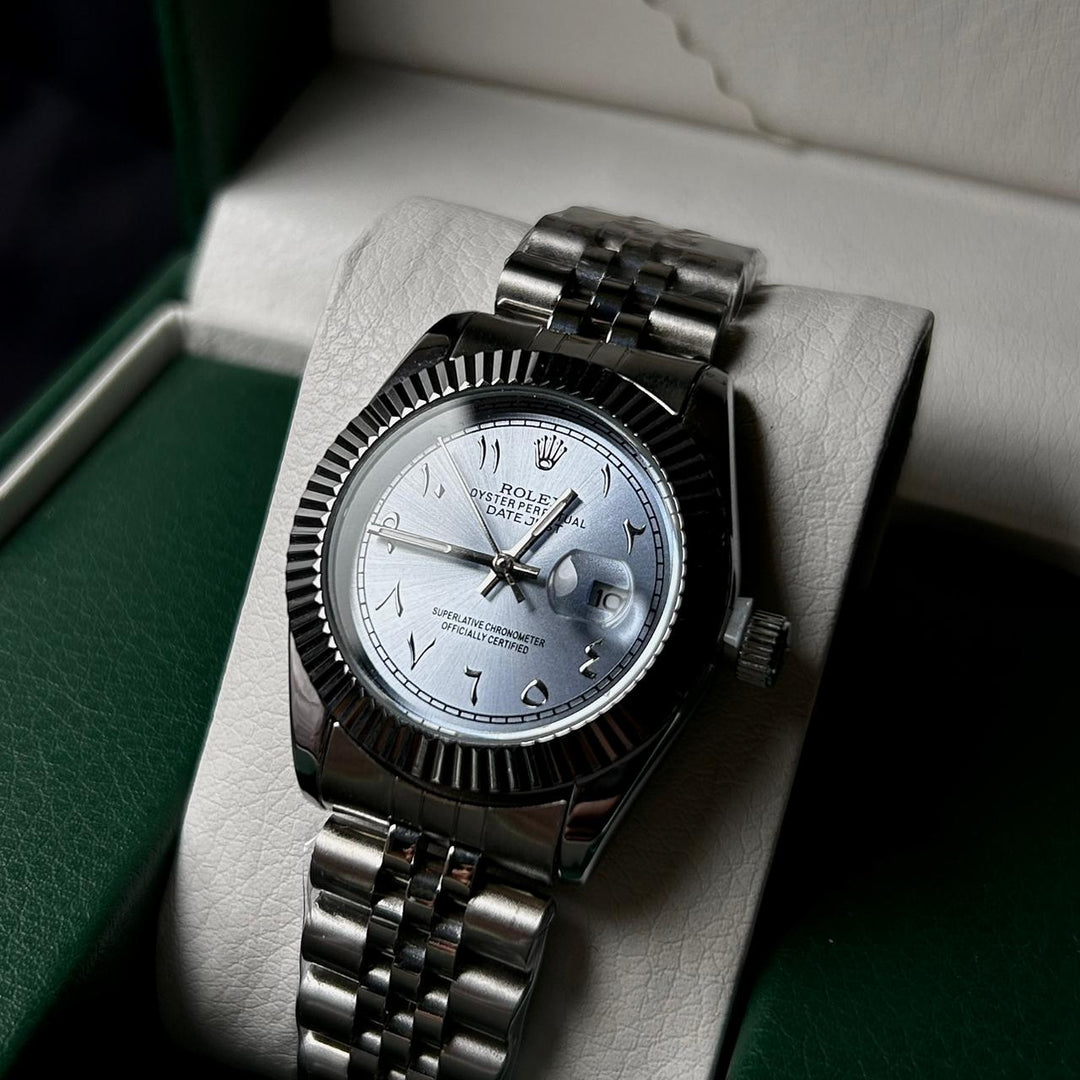 Rolex Date Just Arabic Style For Her - Silver Sky Blue - Giiz store