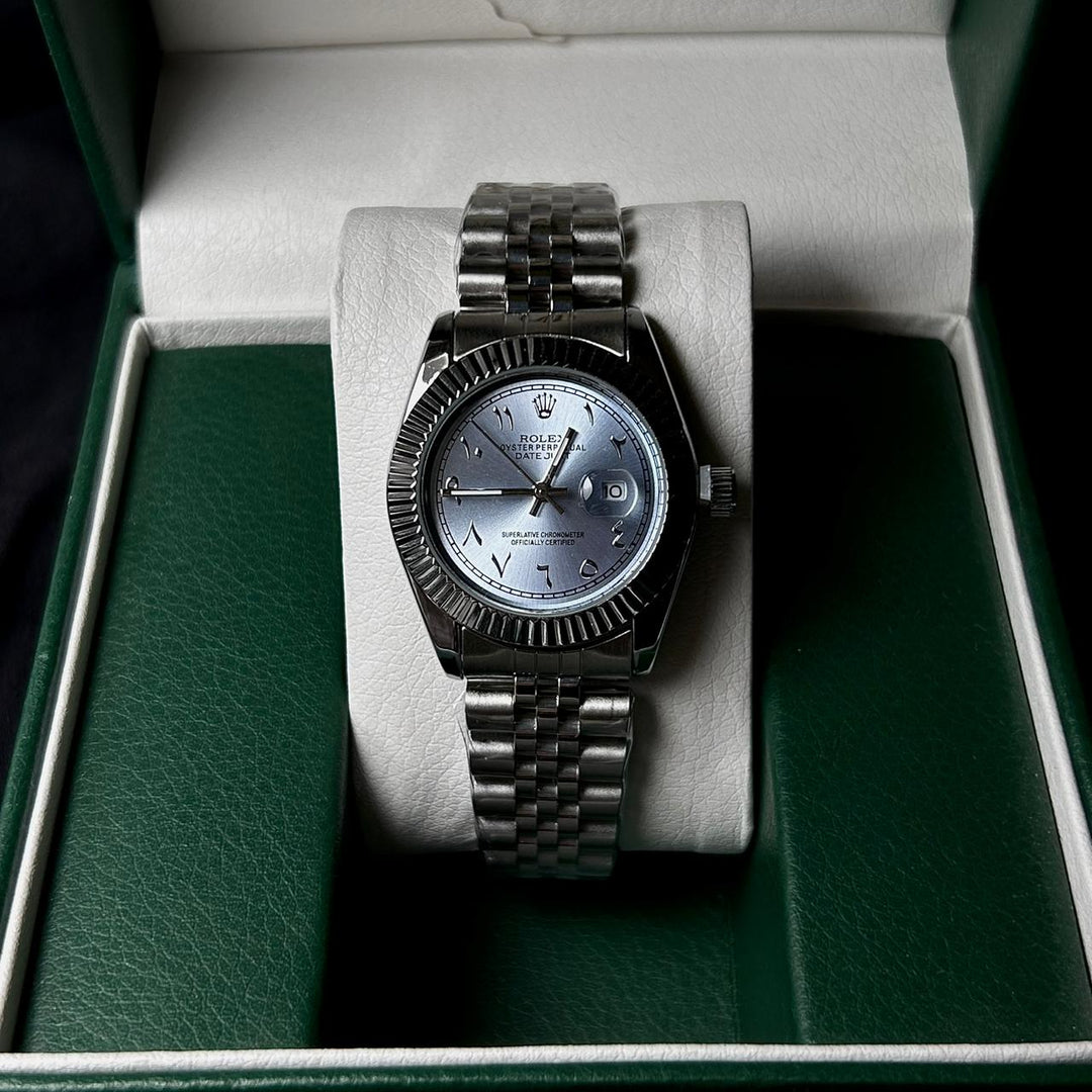 Rolex Date Just Arabic Style For Her - Silver Sky Blue - Giiz store