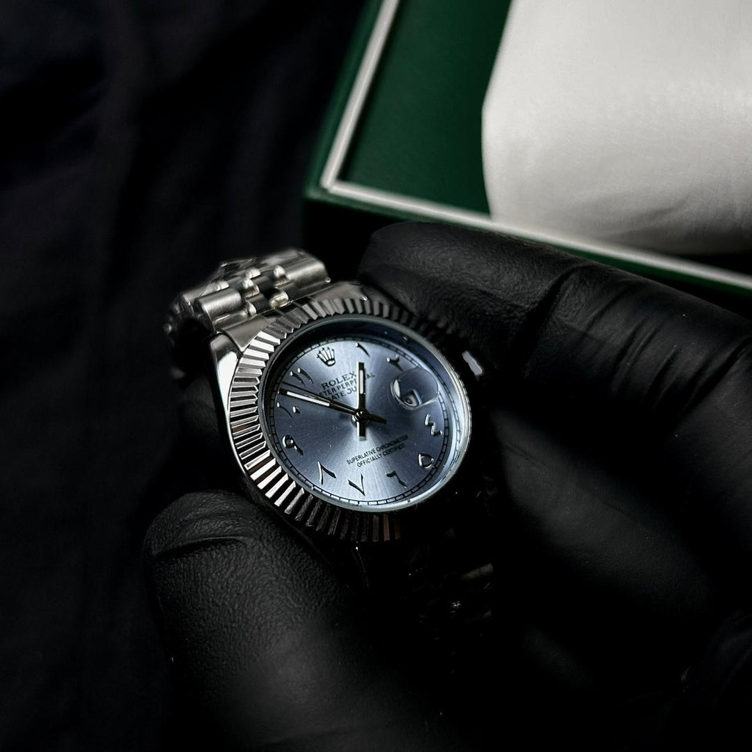 Rolex Date Just Arabic Style For Her - Silver Sky Blue - Giiz store