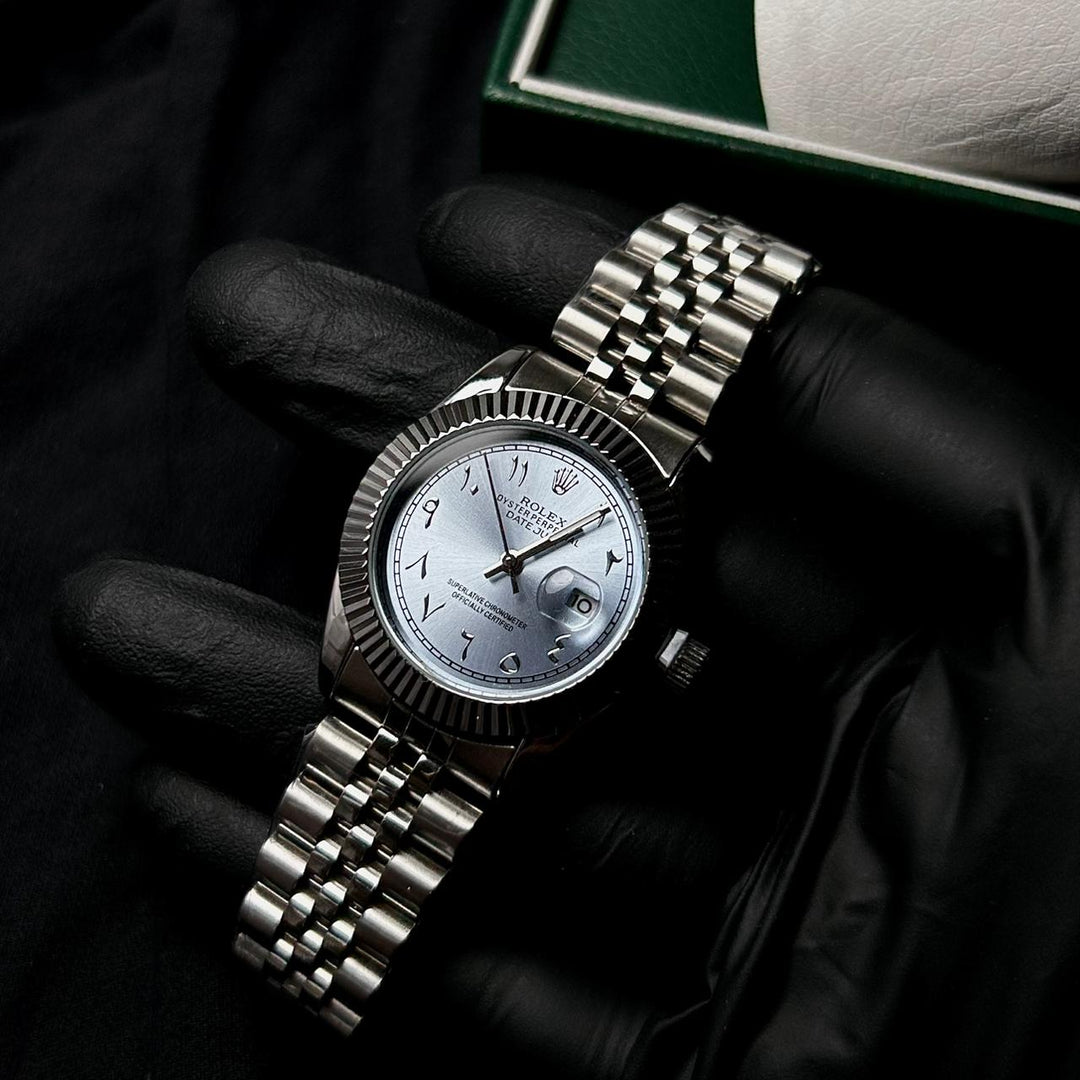 Rolex Date Just Arabic Style For Her - Silver Sky Blue - Giiz store
