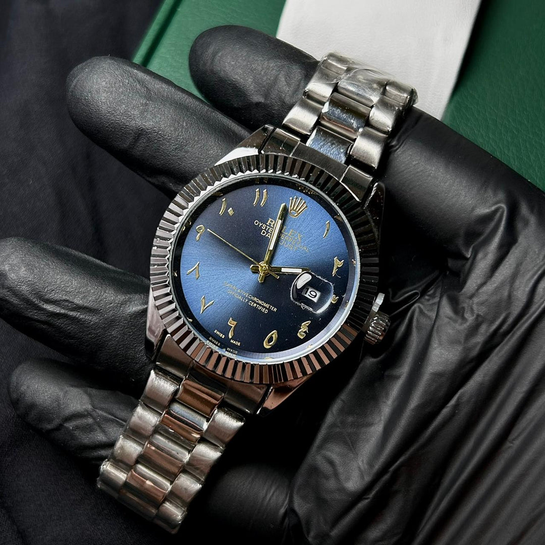 Rolex Date Just Arabic Style For Him - Silver Golden Blue Dial - Giiz store