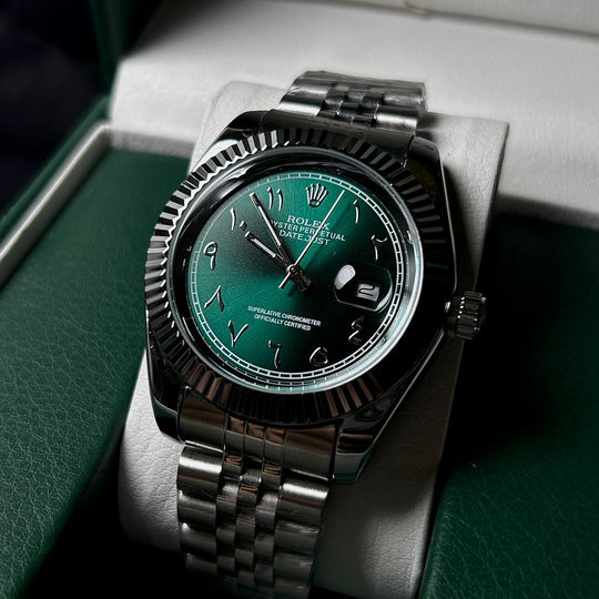 Rolex Date Just Arabic Style For Him - Silver Green - Giiz store