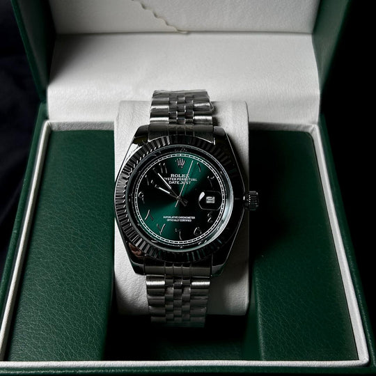 Rolex Date Just Arabic Style For Him - Silver Green - Giiz store