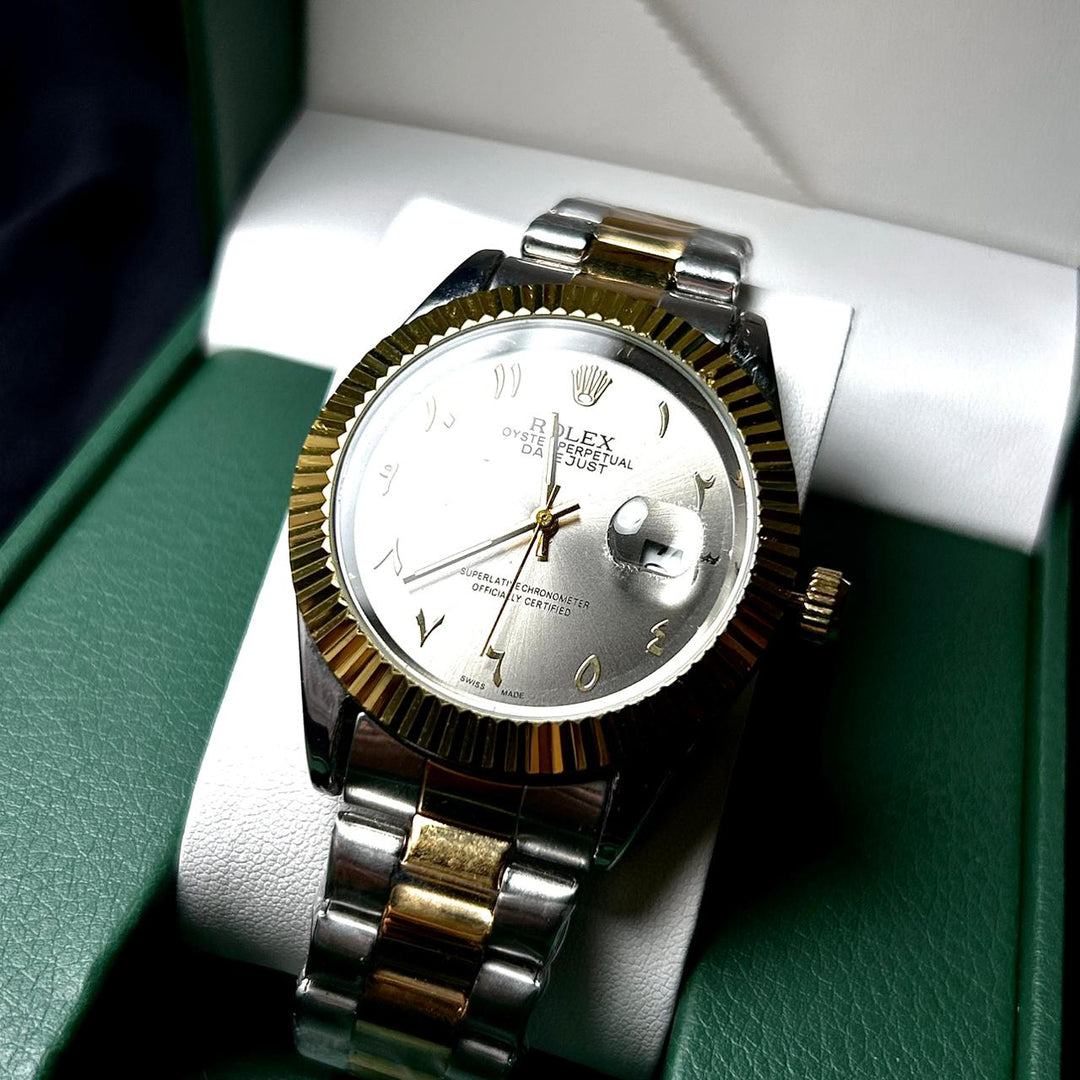 Rolex Date Just Arabic Style For Him - Two Tone Silver Dial - Giiz store