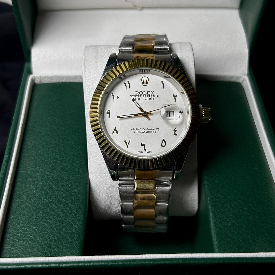 Rolex Date Just Arabic Style For Him - Two Tone White Dial - Giiz store