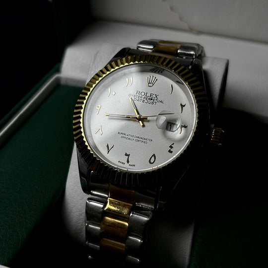 Rolex Date Just Arabic Style For Him - Two Tone White Dial - Giiz store