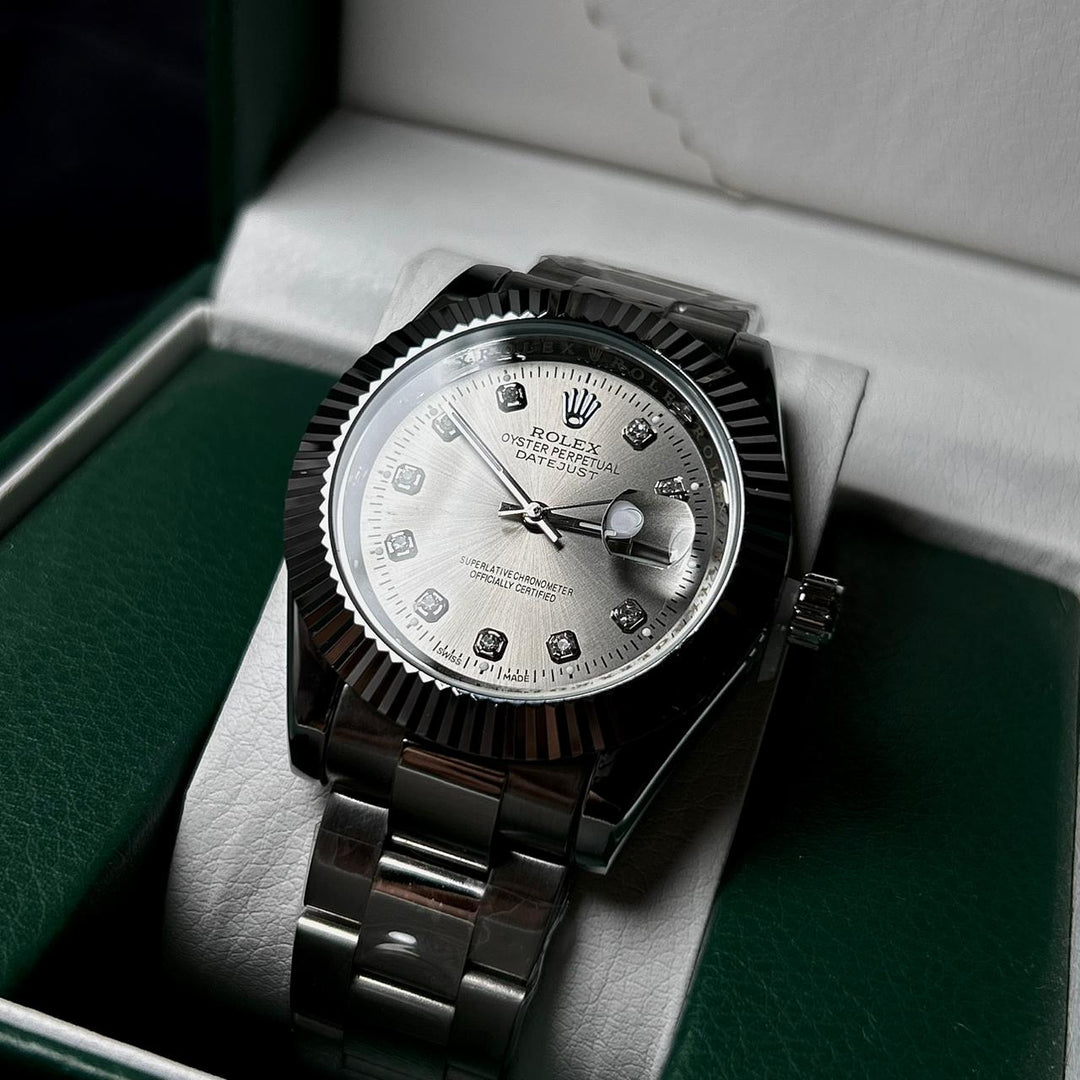 Rolex Date just Diamon Smooth Bezel For Him - Silver - Giiz store