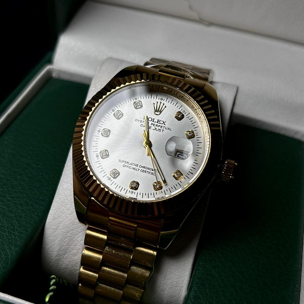 Rolex Date just Diamond For Him - Golden Silver Dial - Giiz store