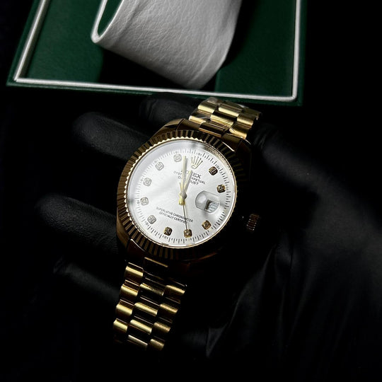 Rolex Date just Diamond For Him - Golden Silver Dial - Giiz store