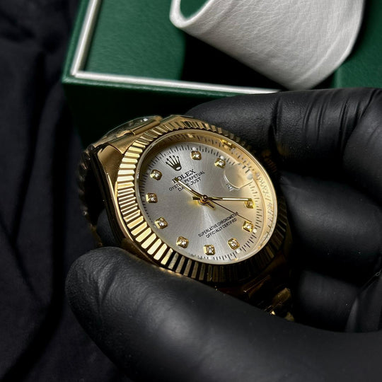 Rolex Date just Diamond For Him - Golden Silver Dial - Giiz store