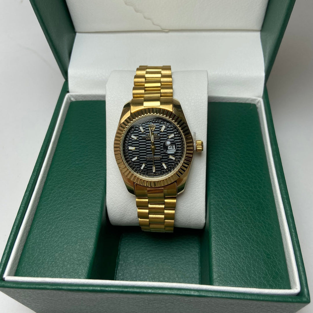 Rolex Date Just For Her - Gold - Tone with Black Textured Dial - Giiz store