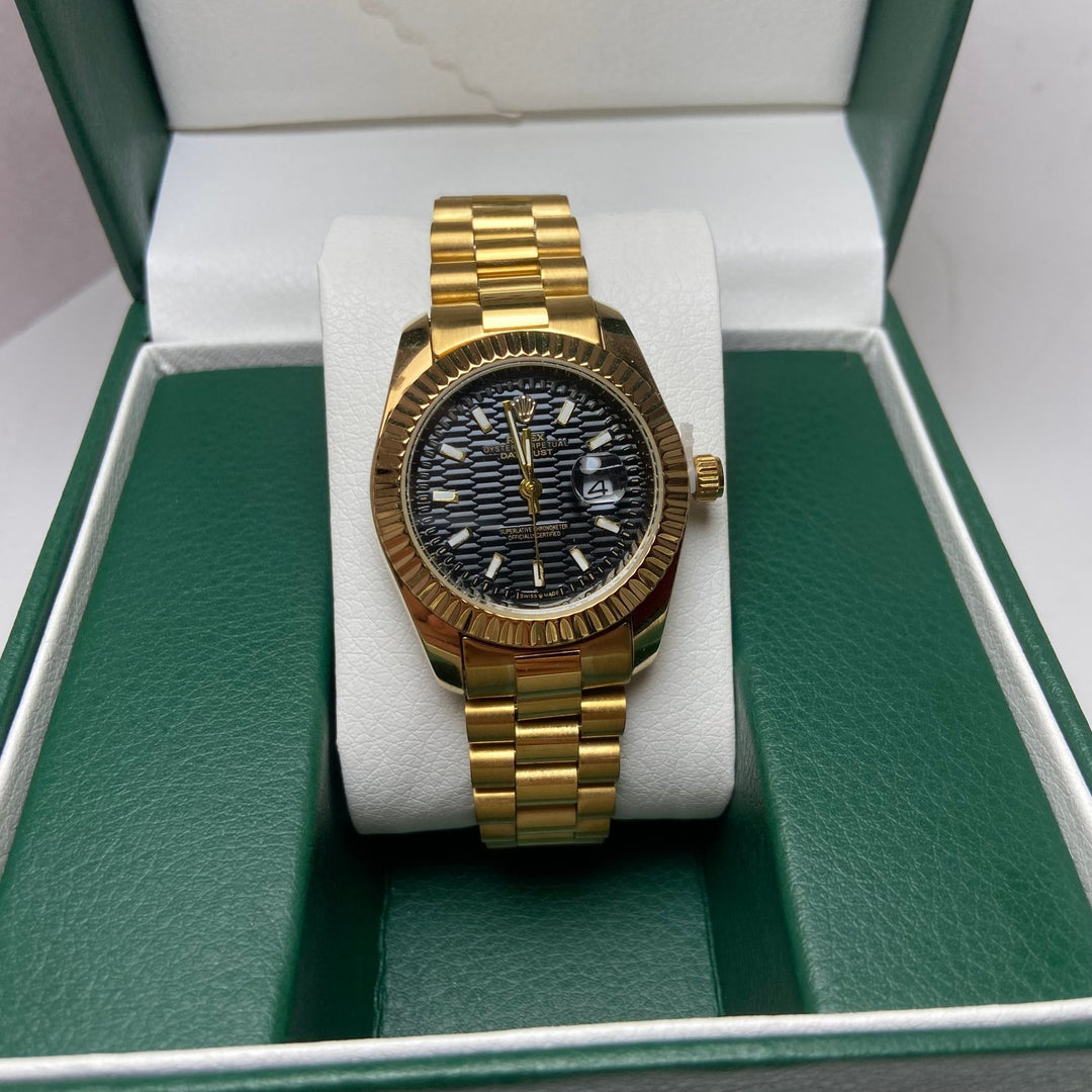 Rolex Date Just For Her - Gold - Tone with Black Textured Dial - Giiz store