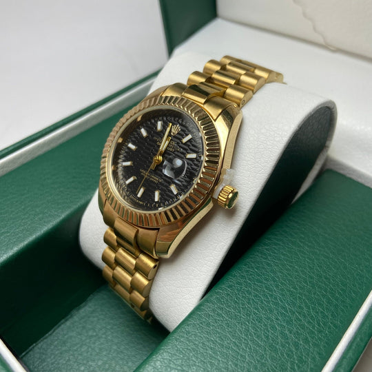 Rolex Date Just For Her - Gold - Tone with Black Textured Dial - Giiz store
