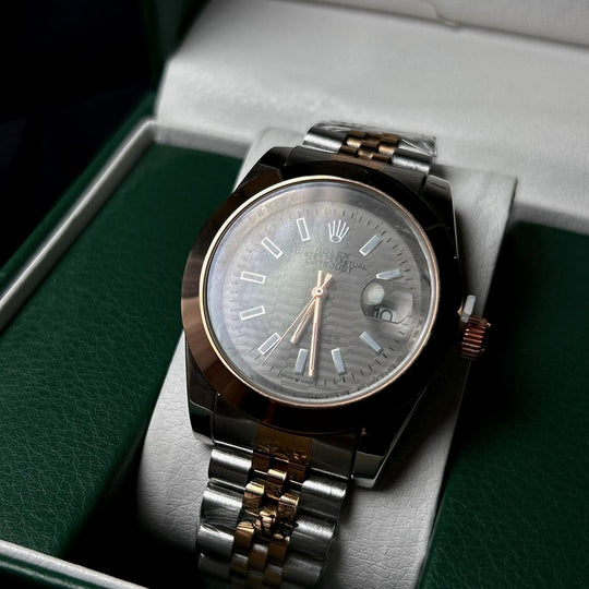 Rolex Date Just Textured For Him - Rose silver gray dial - Giiz store