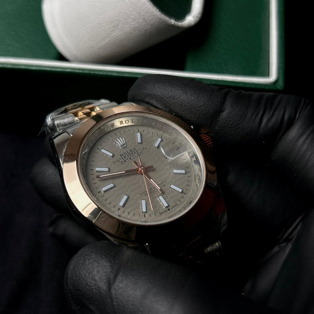 Rolex Date Just Textured For Him - Rose silver gray dial - Giiz store