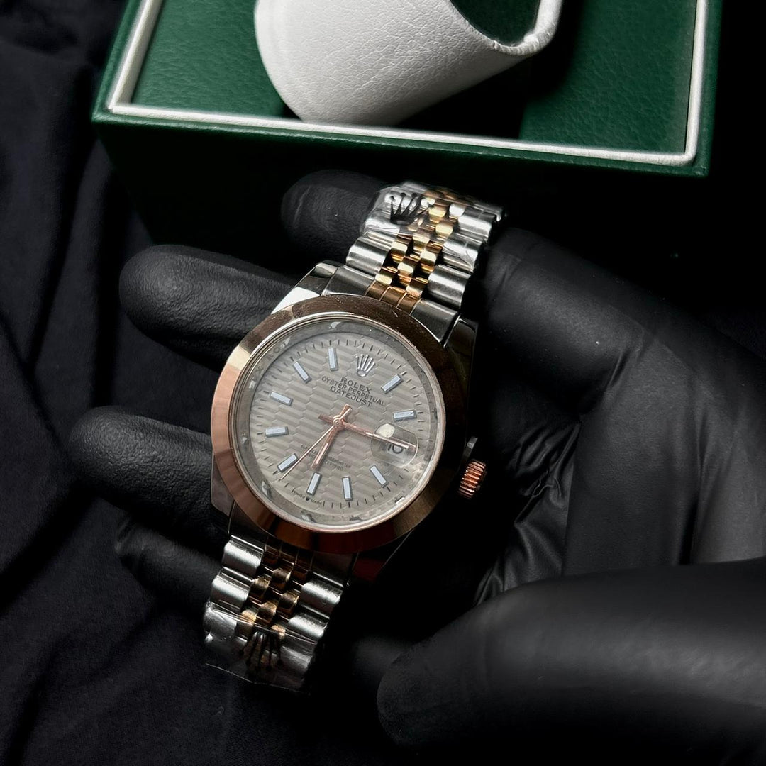 Rolex Date Just Textured For Him - Rose silver gray dial - Giiz store