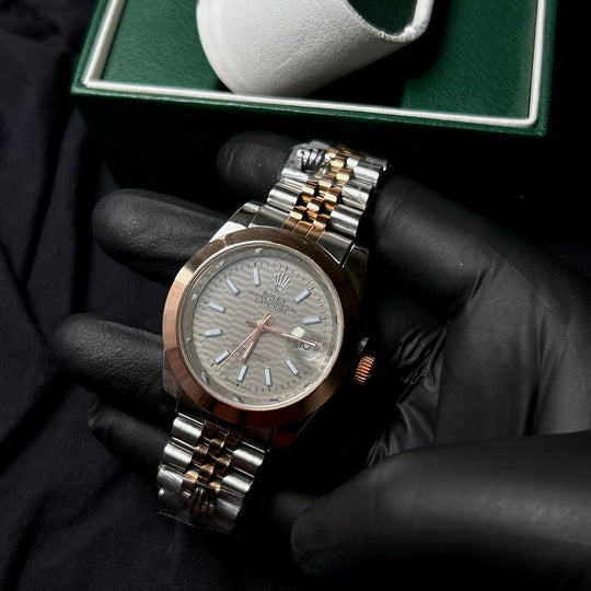 Rolex Date Just Textured For Him - Rose silver gray dial - Giiz store