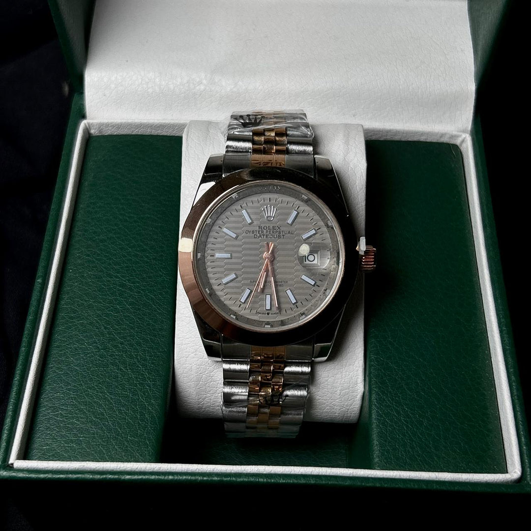 Rolex Date Just Textured For Him - Rose silver gray dial - Giiz store