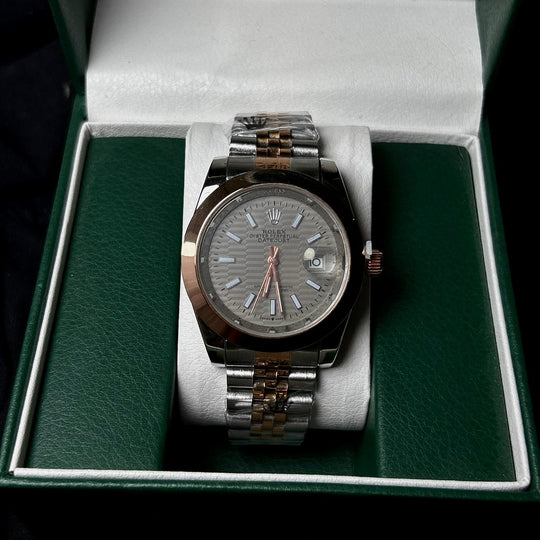 Rolex Date Just Textured For Him - Rose silver gray dial - Giiz store