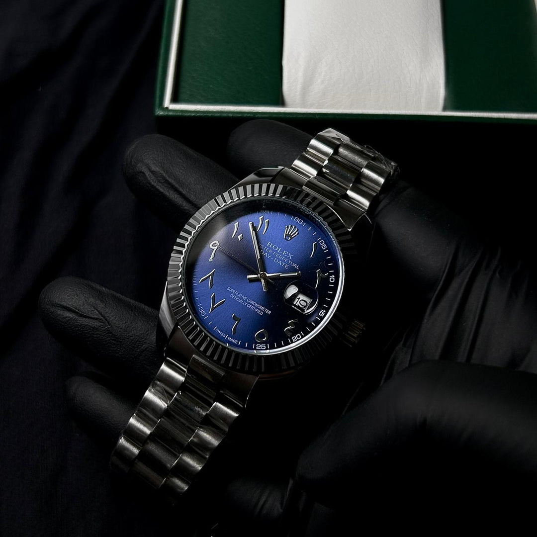 Rolex Day Date Arabic Style For Him - Silver Blue - Giiz store
